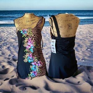 One Shoulder One Piece Animal Print & Floral Swimwear Size…